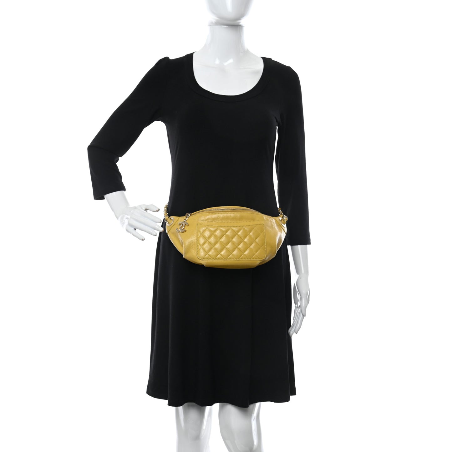 Crumpled Glazed Lambskin Quilted Waist Bag Fanny Pack Yellow
