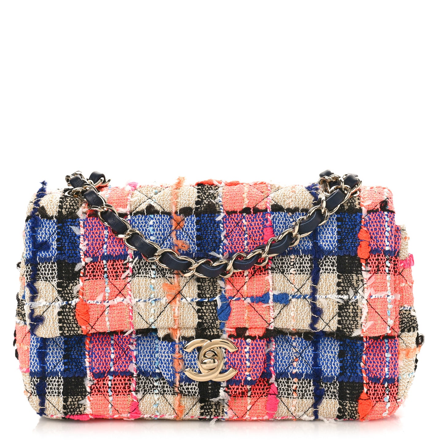Tweed Quilted Mini Rectangular Flap Blue Orange Yellow