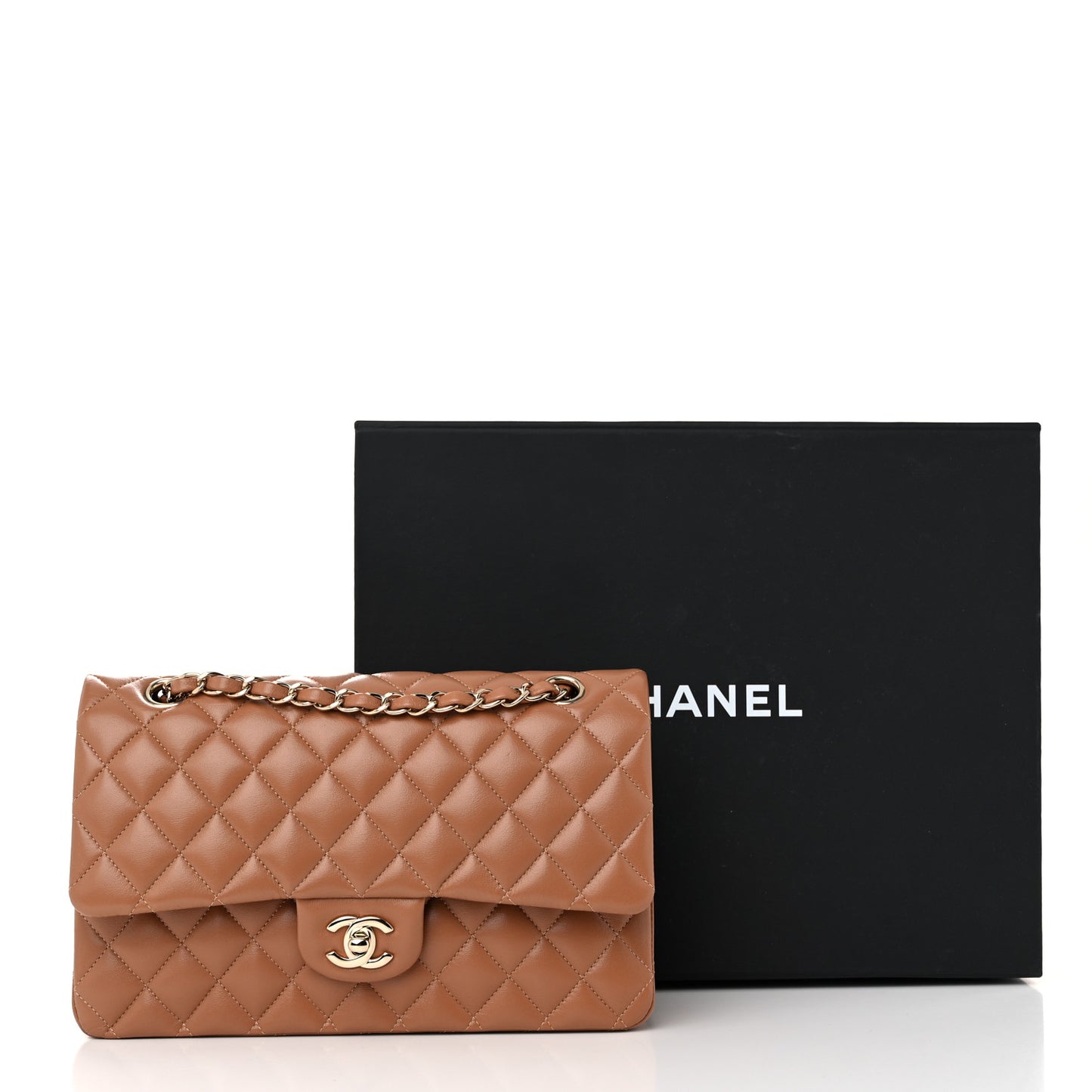 Lambskin Quilted Medium Double Flap Brown