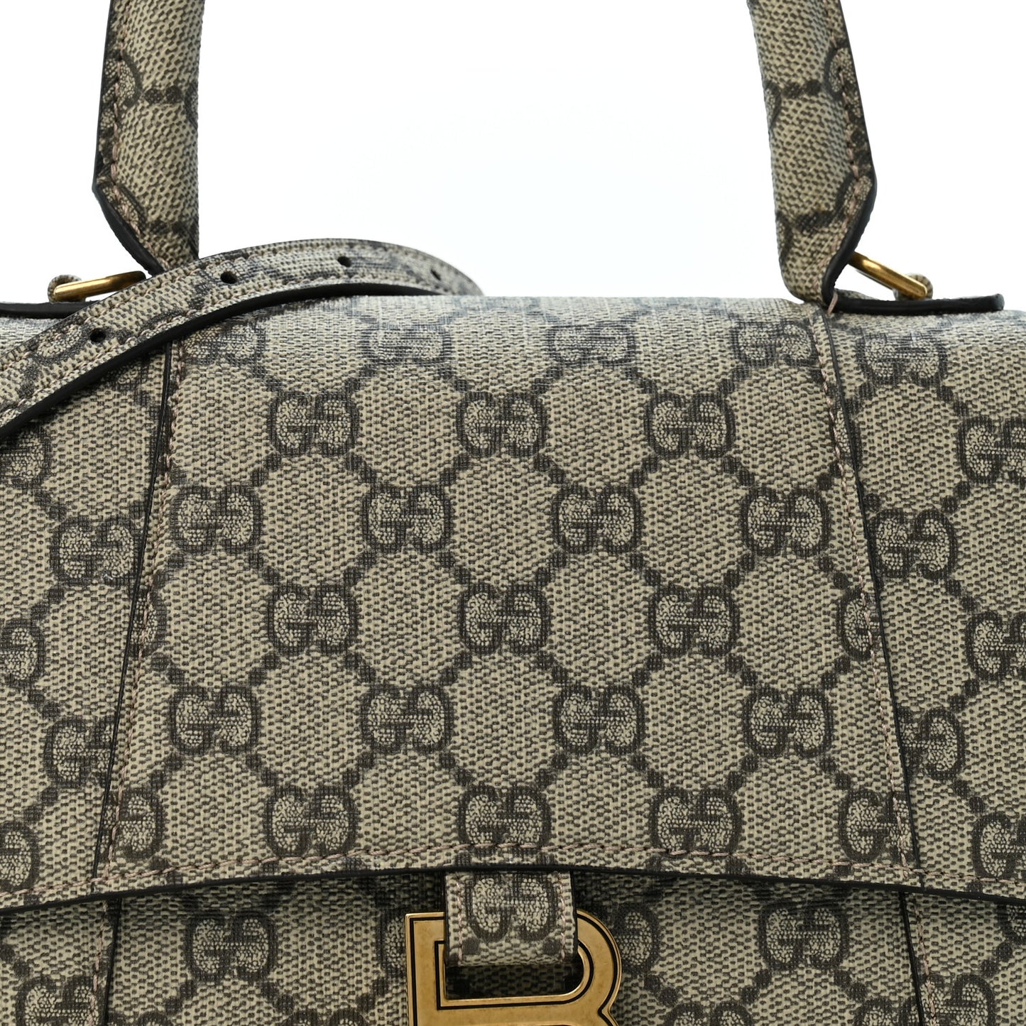 X GUCCI GG Supreme Monogram Small Hourglass Top Handle Bag Beige Ebony