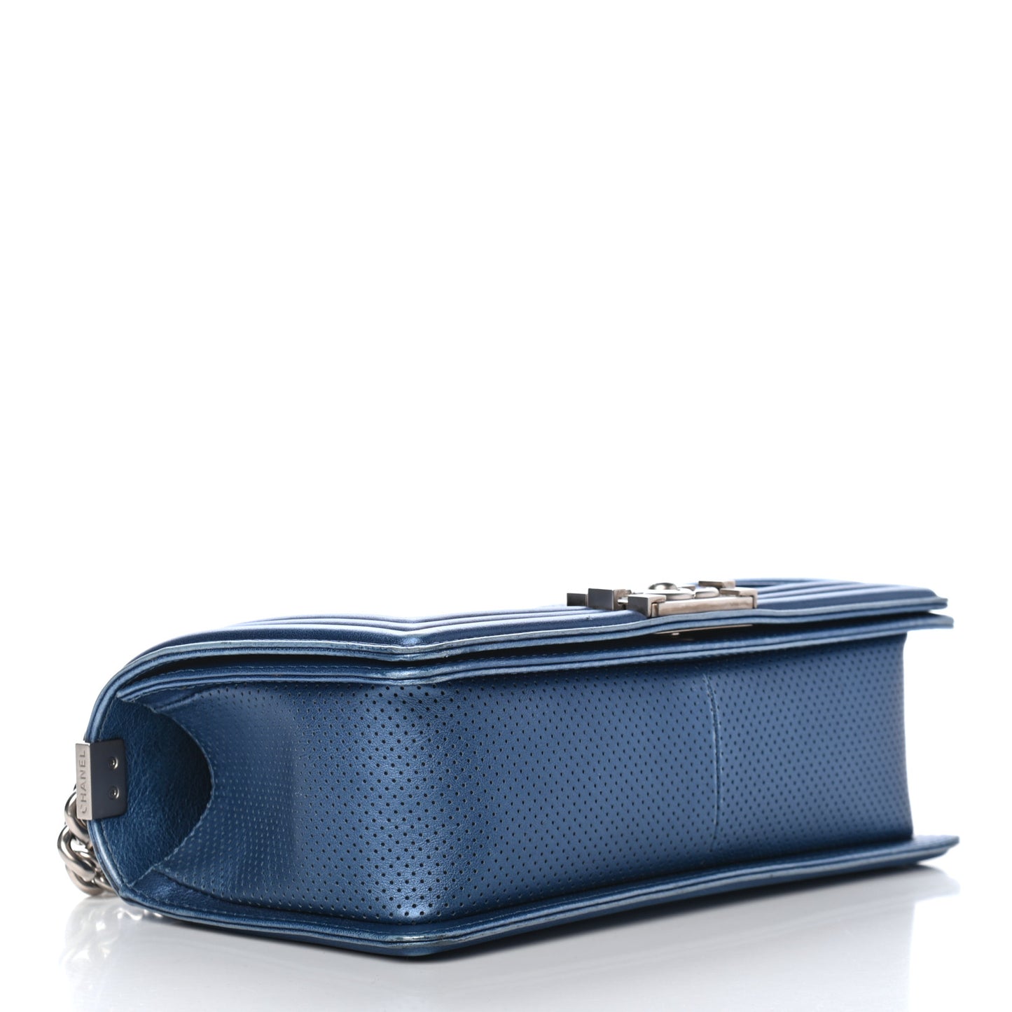 Metallic Lambskin Perforated Quilted Medium Boy Flap Blue