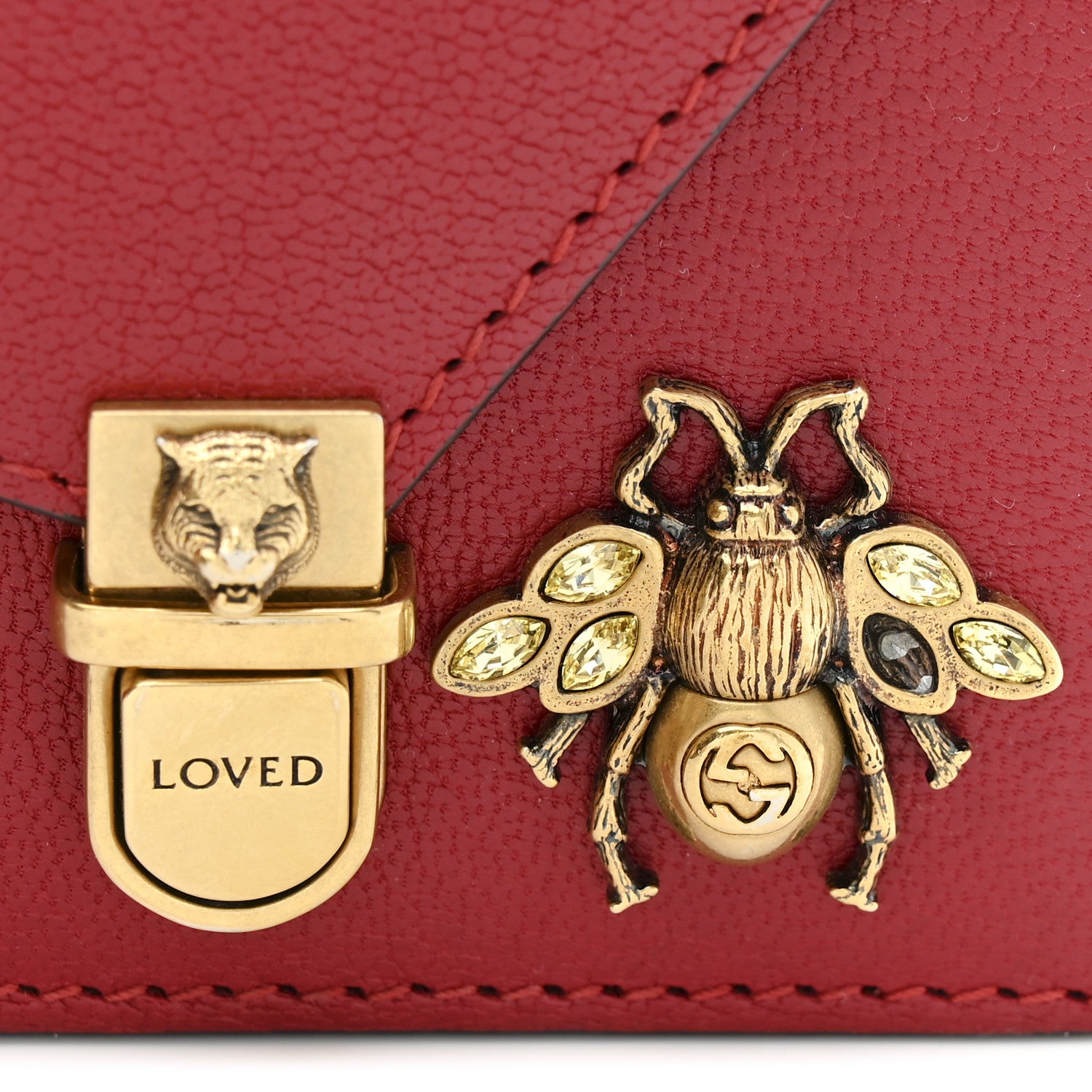 Gucci Calfskin Snakeskin Studded Small Ottilia Top Handle Bag Hibiscus Red 12 of 16