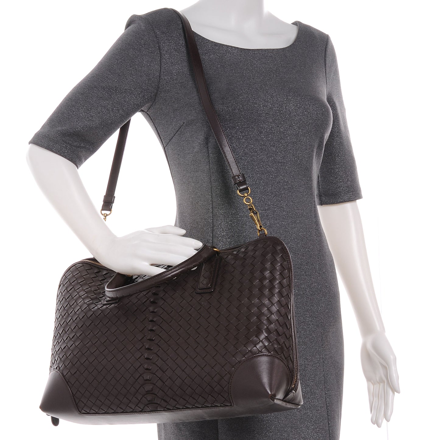 Nappa Intrecciato Woven Leather Satchel Ebano