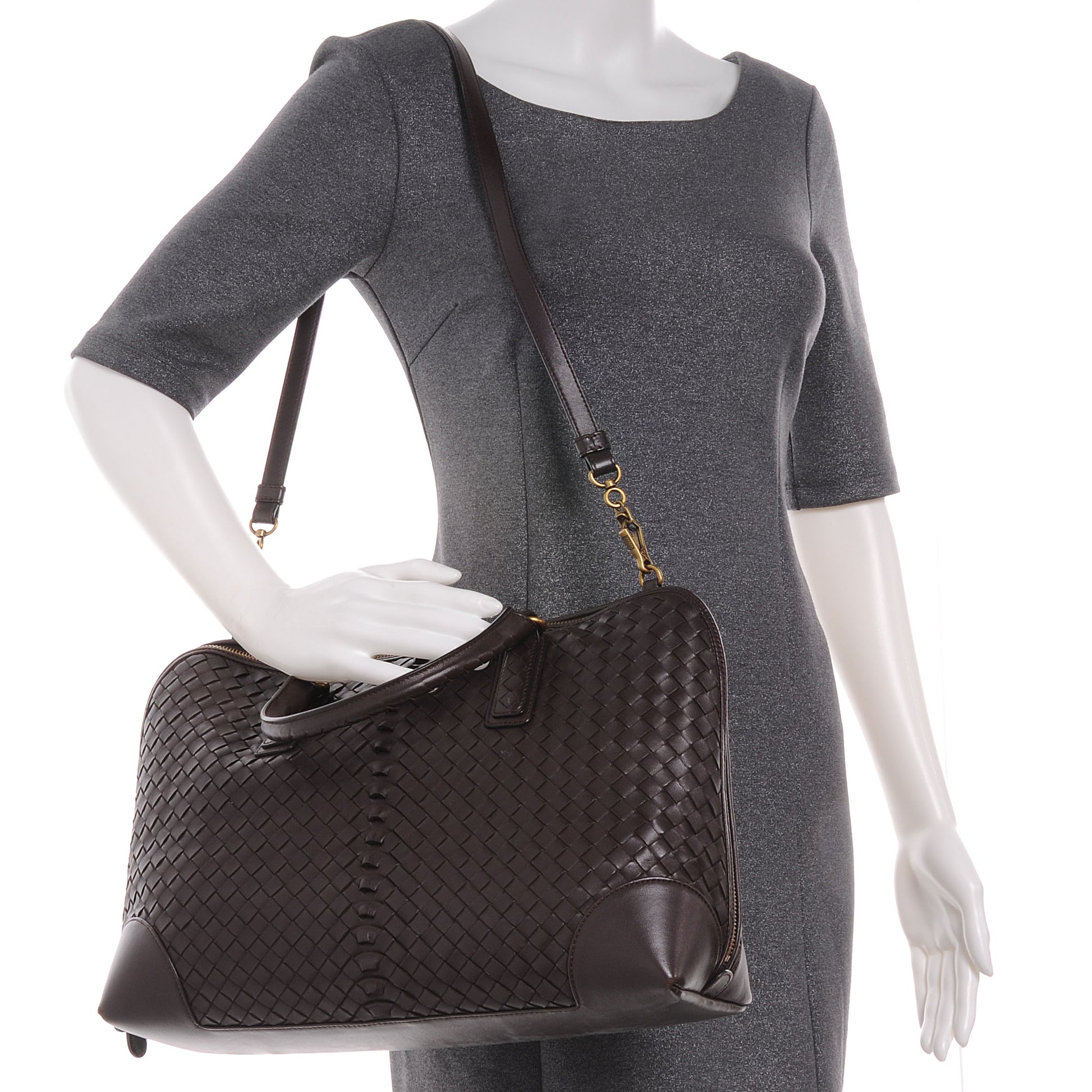 Bottega Veneta Nappa Intrecciato Woven Leather Satchel Ebano 2 of 8