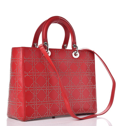 Christian Dior Lambskin Cannage Studded Large Lady Dior Red 4 of 13
