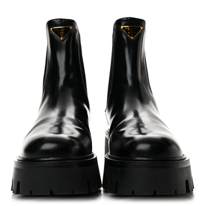 Prada Brushed Calfskin Stride Triangle Booties 36.5 Black 3 of 8