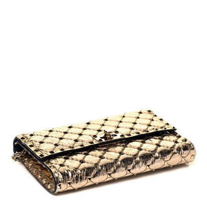 Valentino Garavani Metallic Wrinkled Lambskin Rockstud Spike Wallet on Chain Mekong 3 of 8