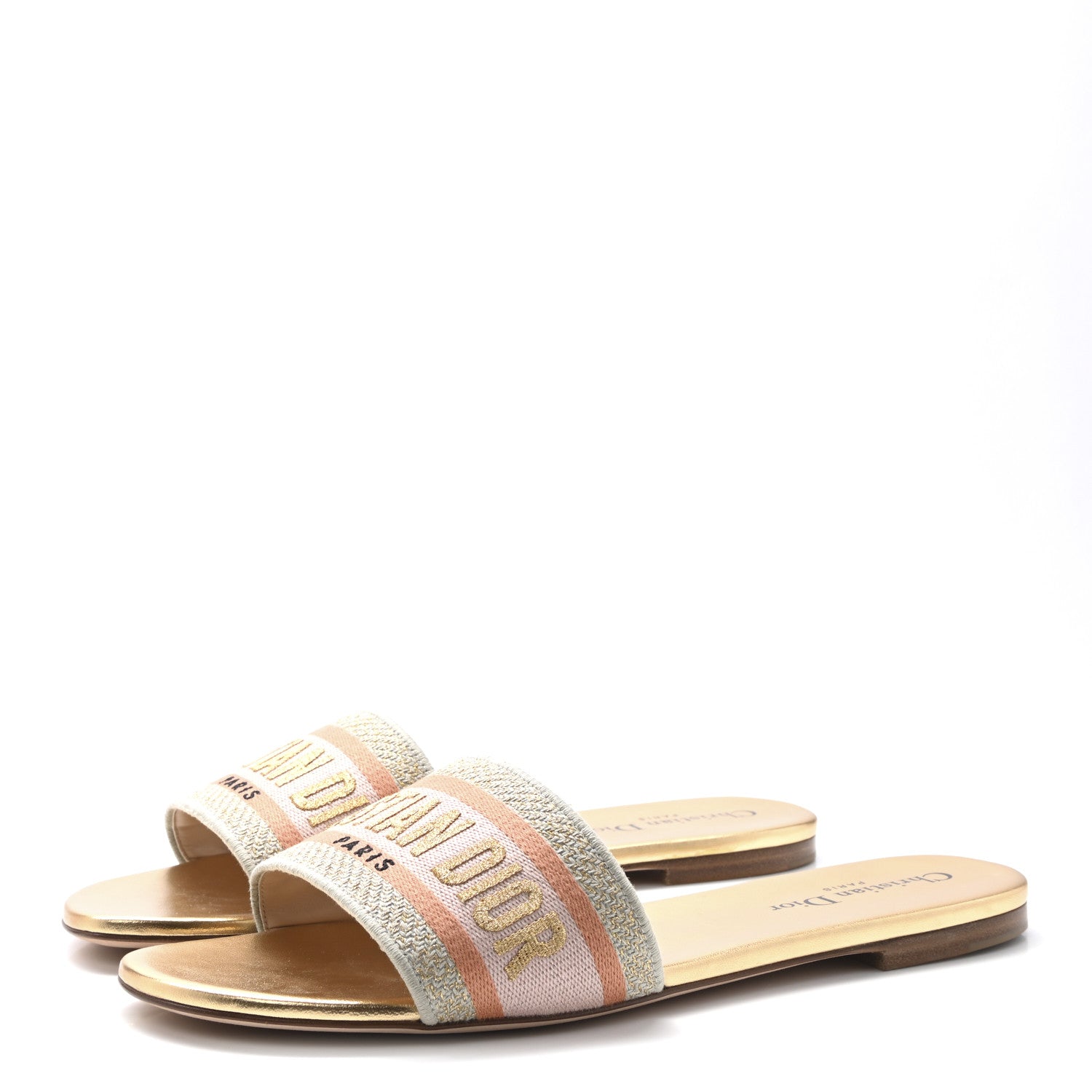 Christian Dior Canvas Lurex Embroidered Dway Flat Slide Sandals 38 Platinum 40 Platinum 4 of 10