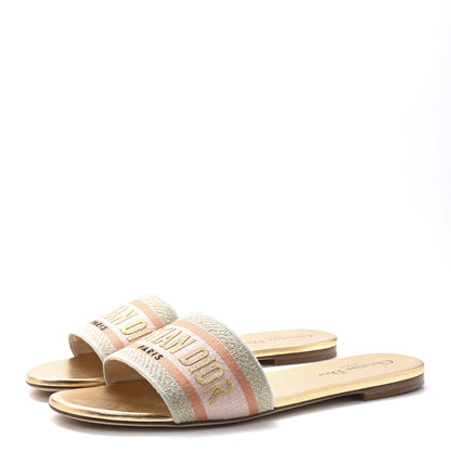 Christian Dior Canvas Lurex Embroidered Dway Flat Slide Sandals 38 Platinum 40 Platinum 4 of 10