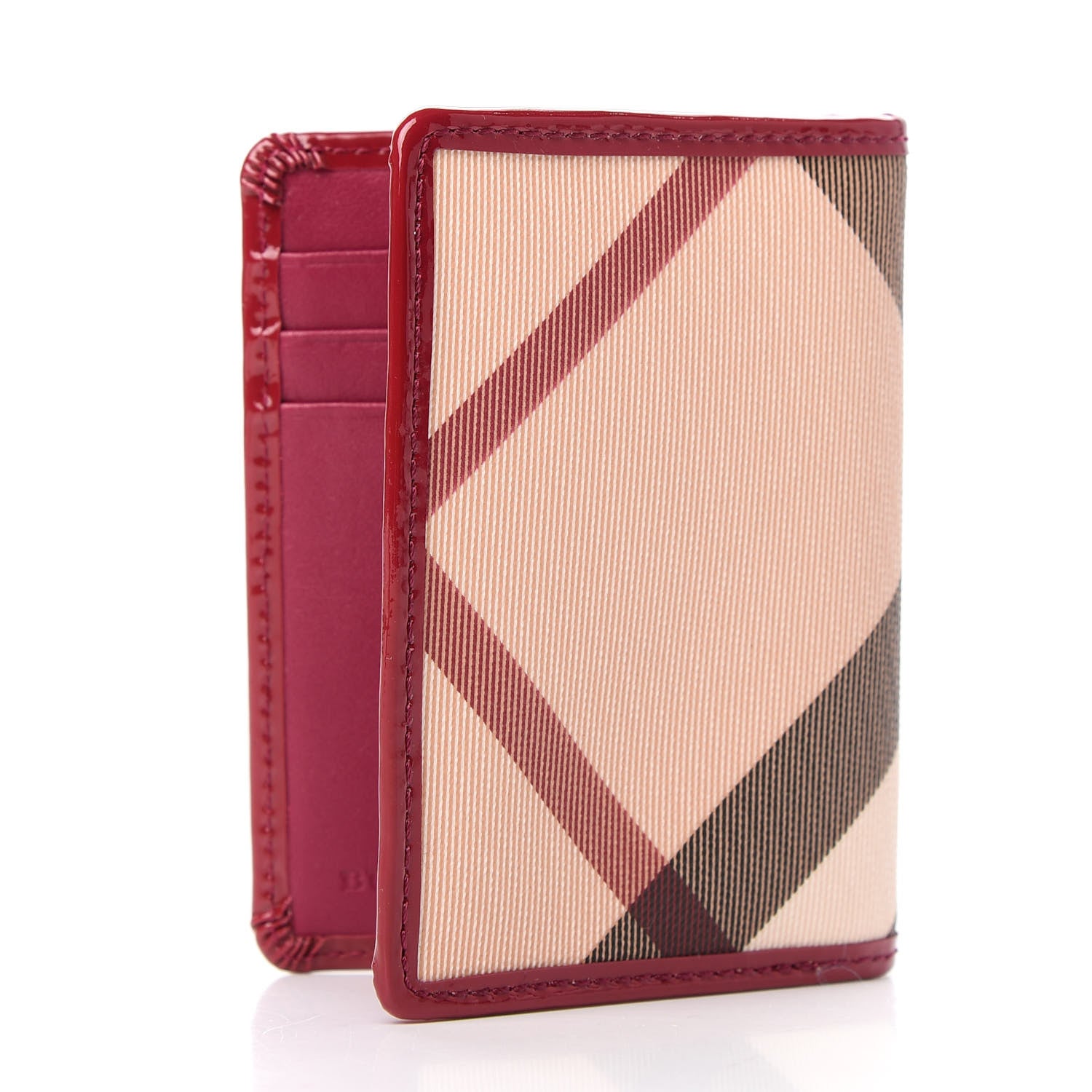 Burberry Nova Check Patent Card Holder Wallet Red 748369