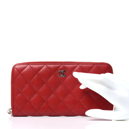 Chanel Caviar Quilted Large Gusset Zip Around Wallet Red 2 of 12