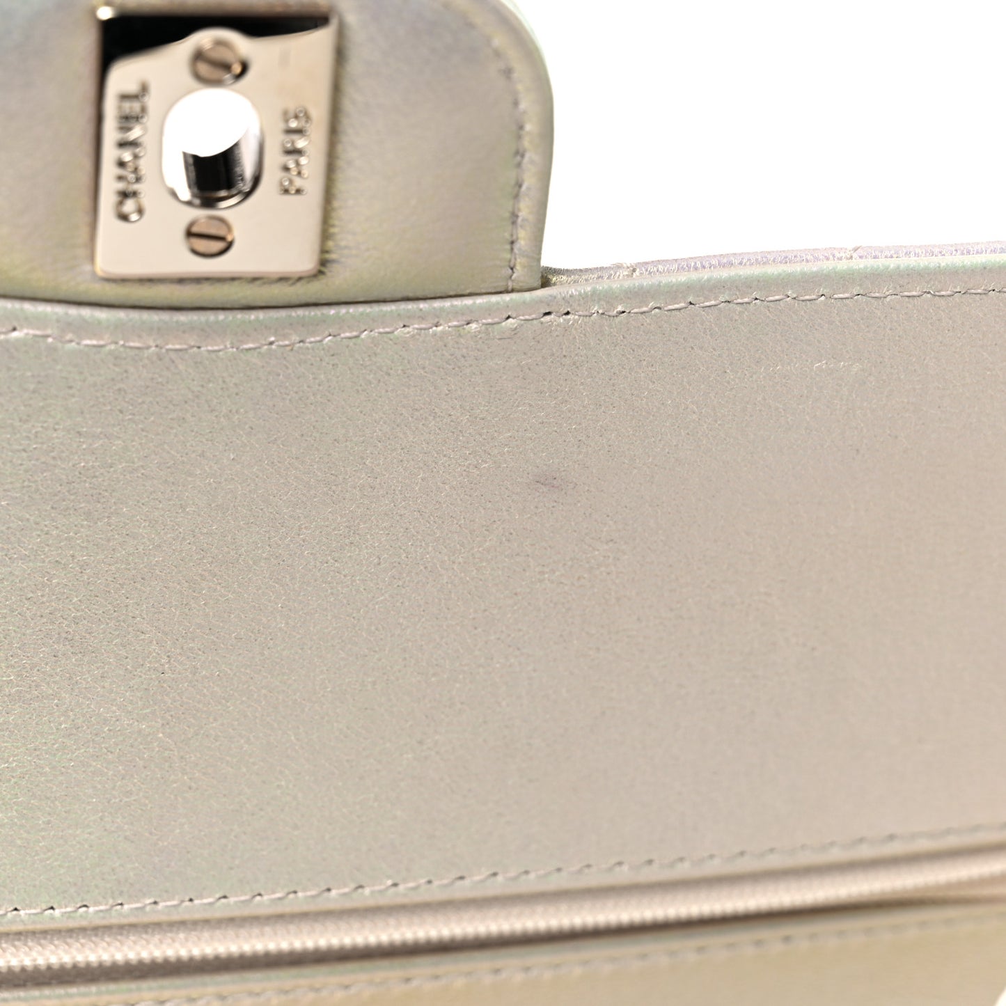 Iridescent Lambskin Quilted Medium Double Flap Ivory