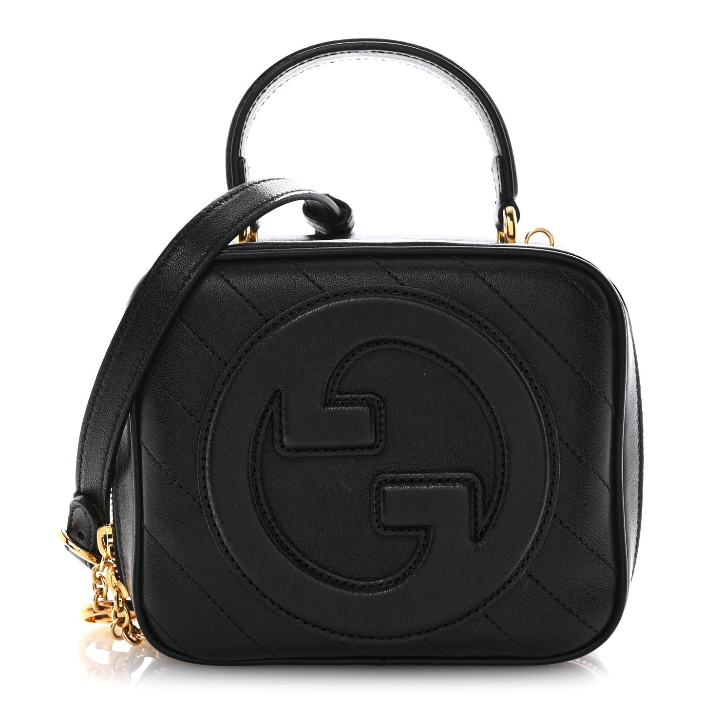 Sakai Be Green Calfskin Diagonal Stitched Blondie Top Handle Bag Black