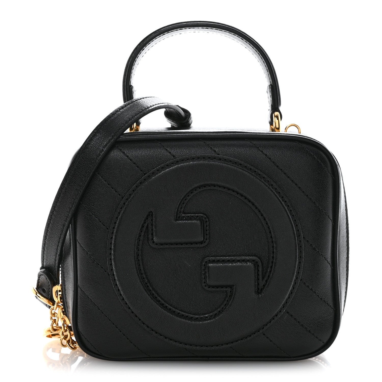 Gucci Sakai Be Green Calfskin Diagonal Stitched Blondie Top Handle Bag Black 1 of 11