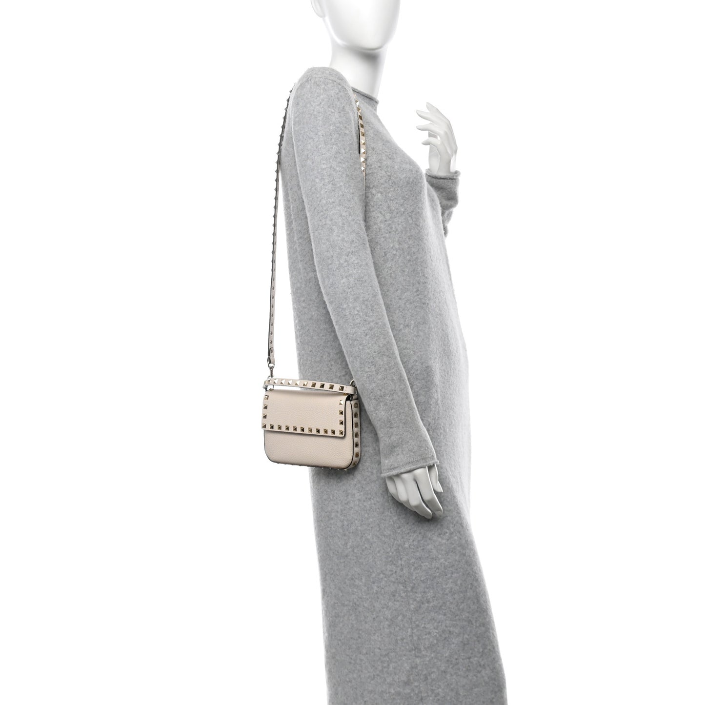 Grainy Calfskin Rockstud Crossbody Pouch Light Ivory