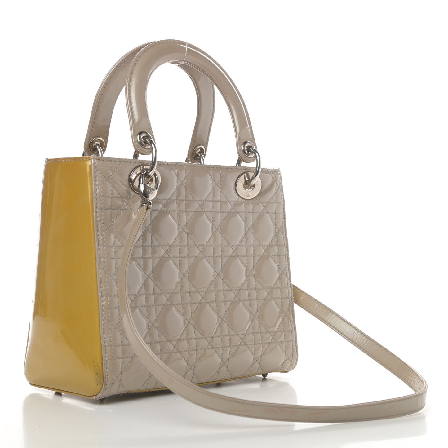 Patent Cannage Medium Lady Dior Beige