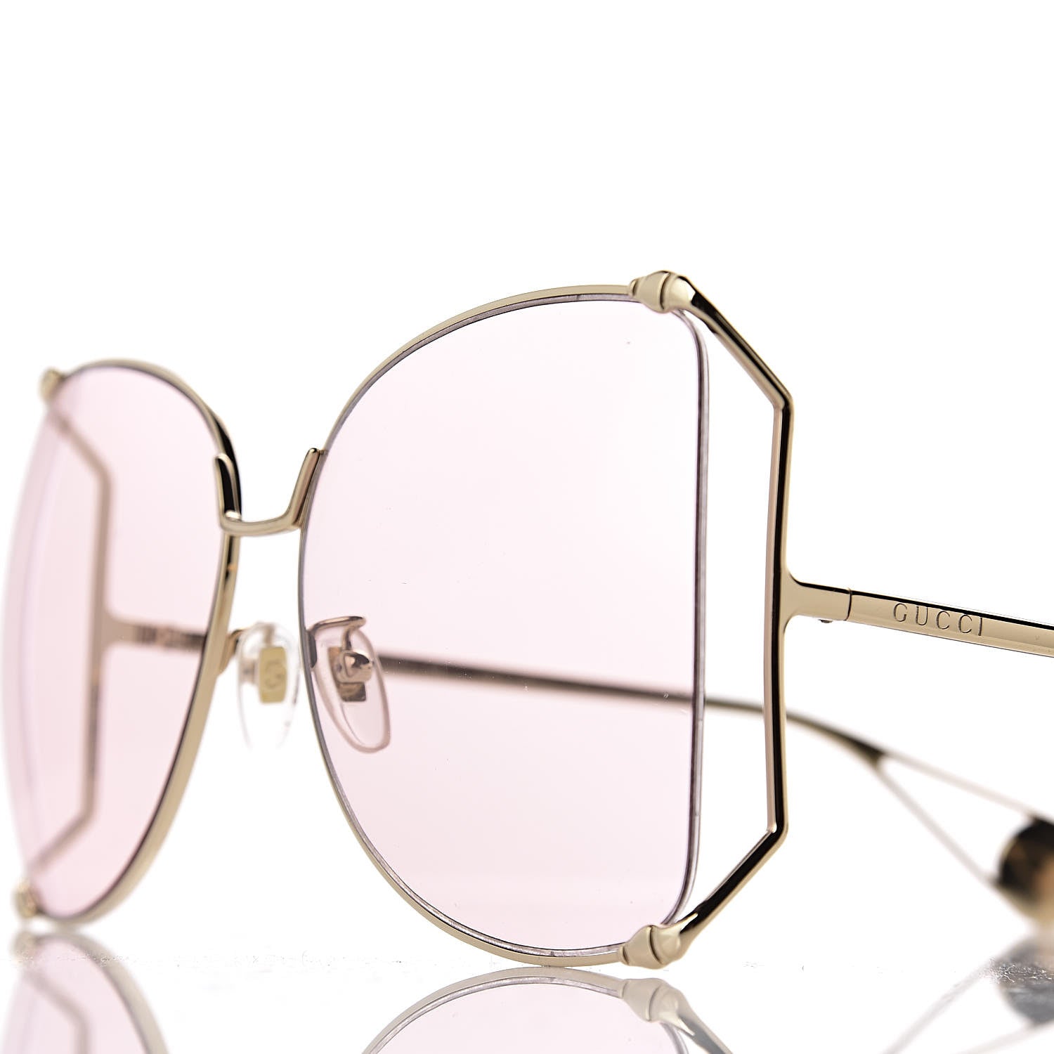 Gucci Metal Oversized Round Sunglasses GG0252S Gold Pink 8 of 9