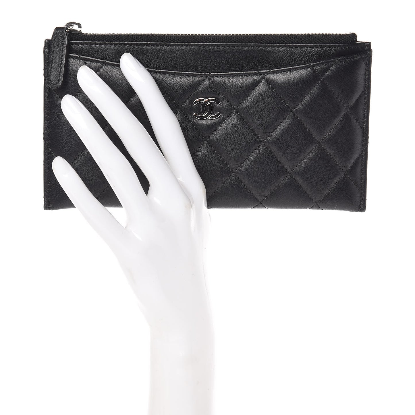 Lambskin Quilted Classic Zip Pouch Black