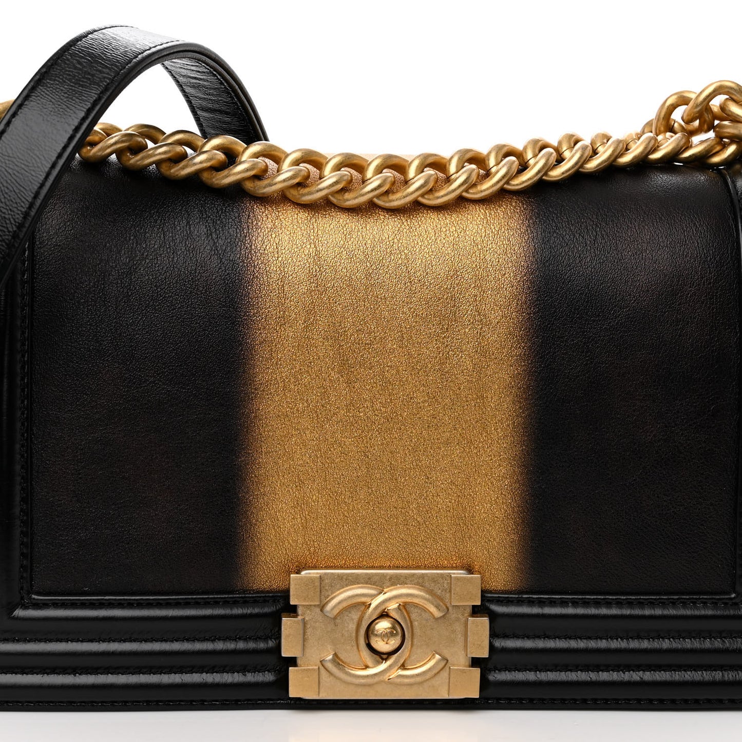 Metallic Glazed Calfskin Medium Boy Flap Black Gold