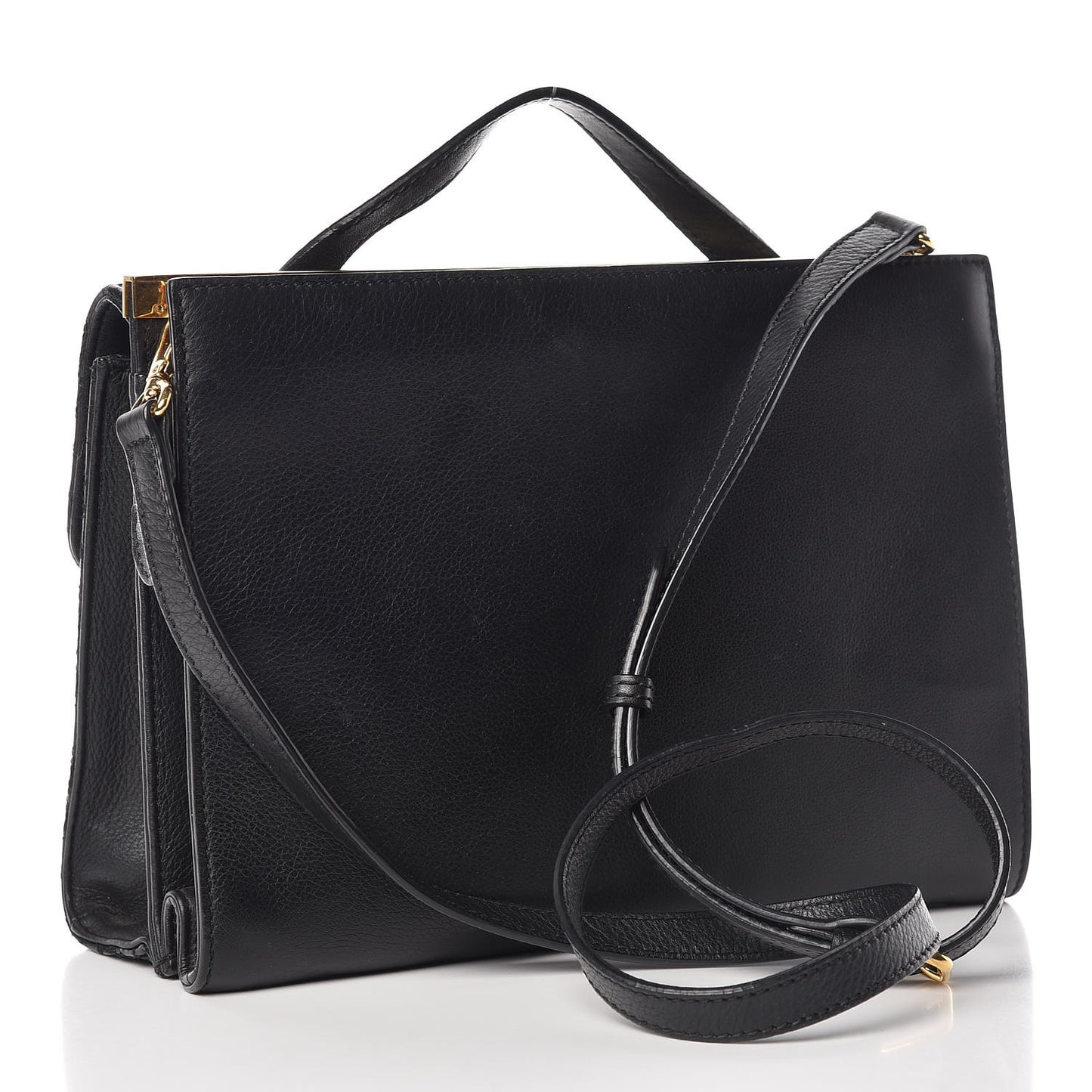Nappa Calfskin Crocodile Trapuntata Demi Jour Shoulder Bag Black