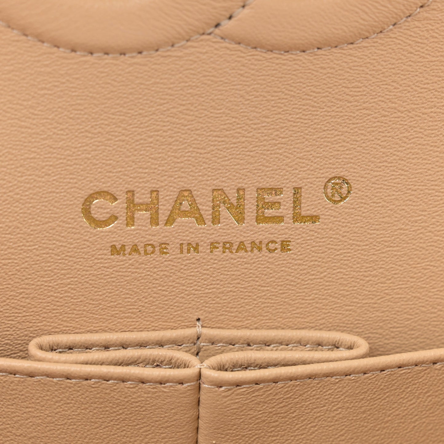 Lambskin Quilted Medium Double Flap Beige