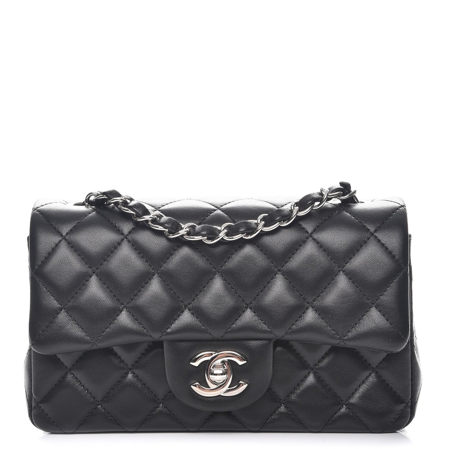 Lambskin Quilted Mini Rectangular Flap Black