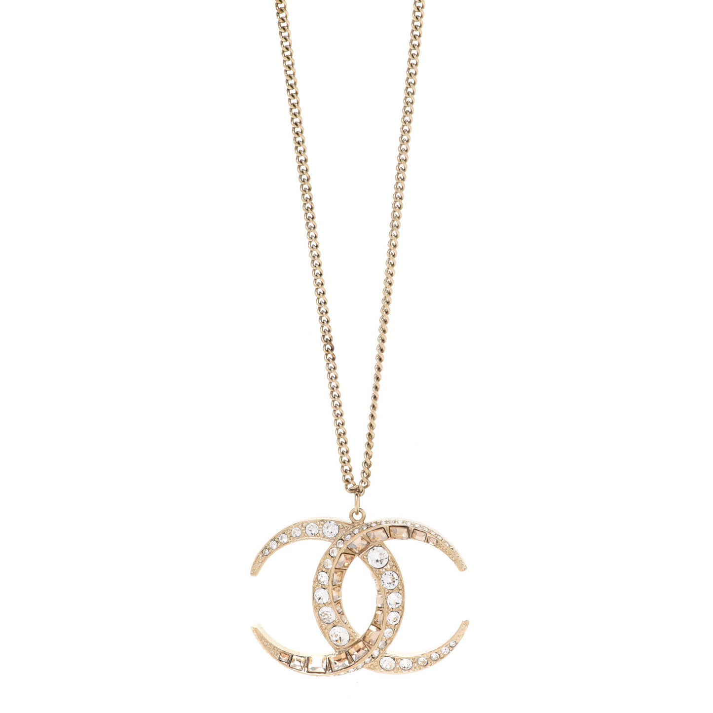 Baguette Crystal Moon CC Necklace Gold