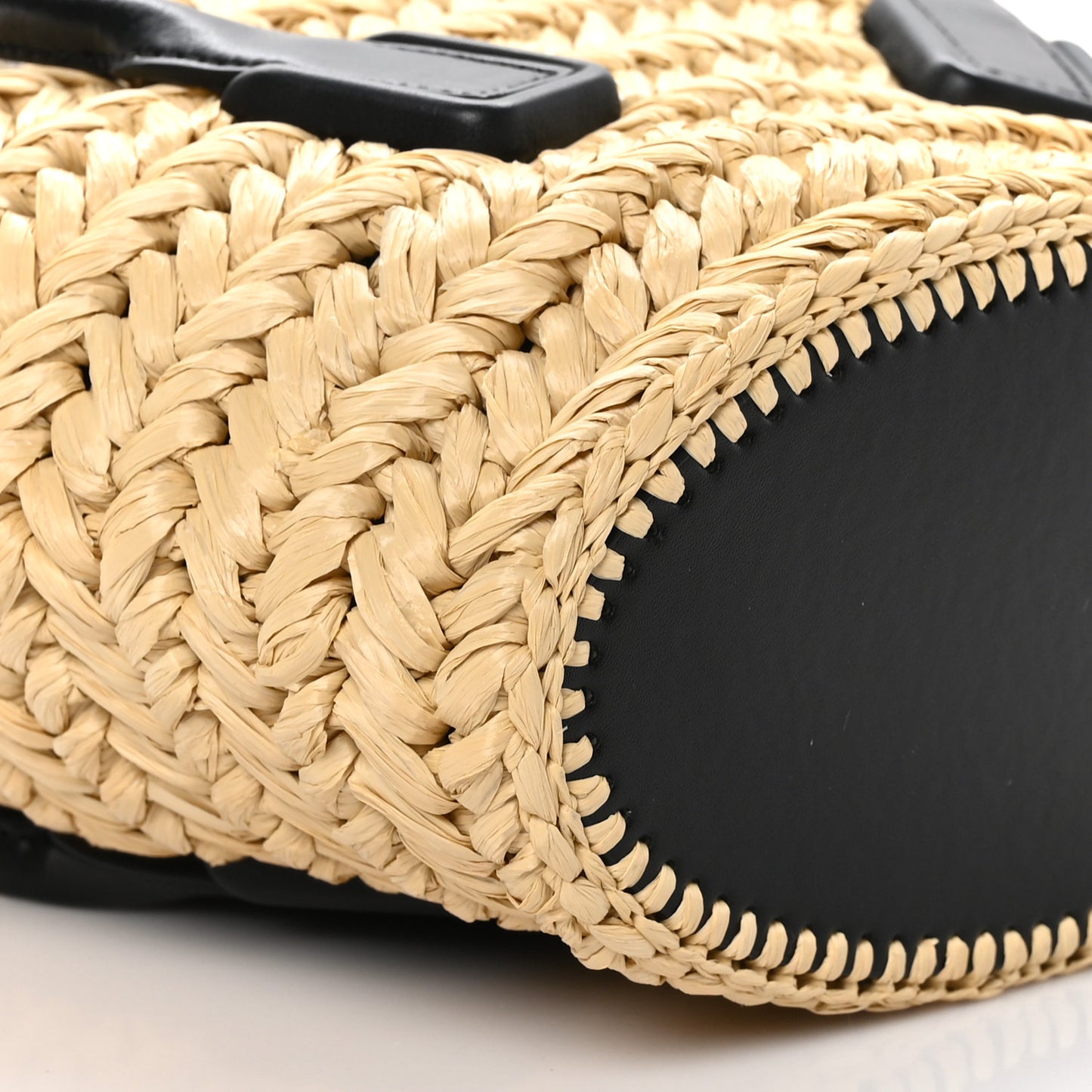 Raffia Calfskin Small Arco Basket Black