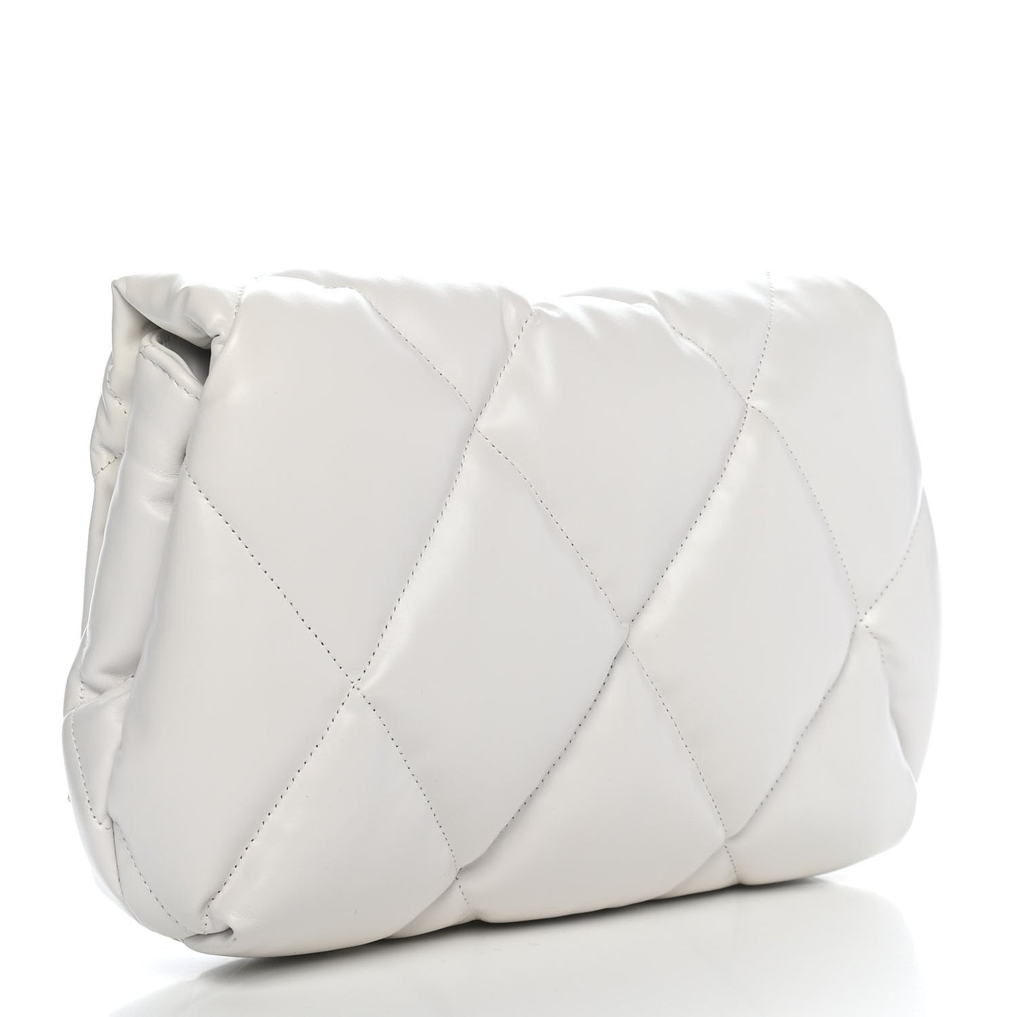 Nappa Calfskin Quilted Touch B Puffy Clutch White