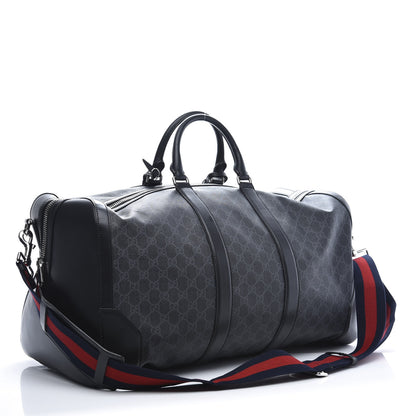 Gucci Soft GG Supreme Monogram Appia Calfskin Web Large Carry On Duffle Bag Black Grey 2 of 12