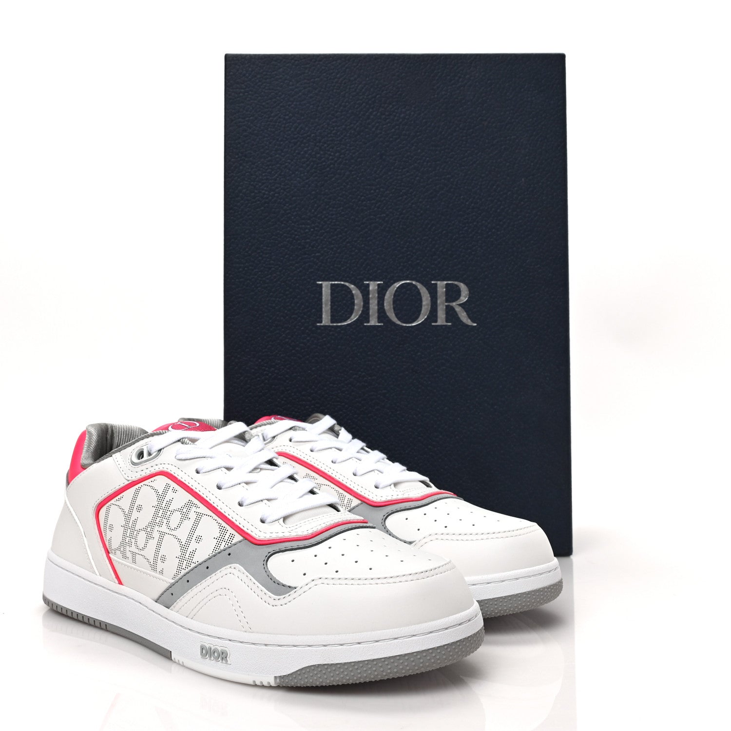 Christian Dior Smooth Calfskin Oblique Galaxy Perforated Mens B27 Low Top Sneakers 43 White Neon Pink 8 of 8