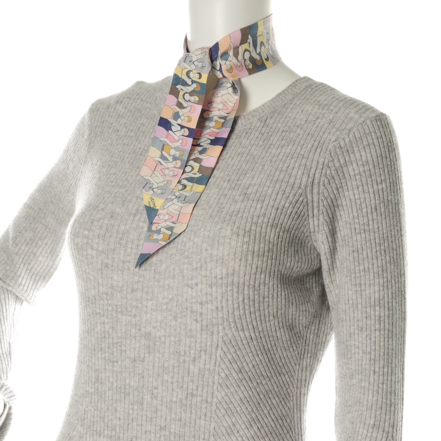 Hermes Silk Les Baigneuses Twilly Bleu Gris Rose Jaune Pale 2 of 4