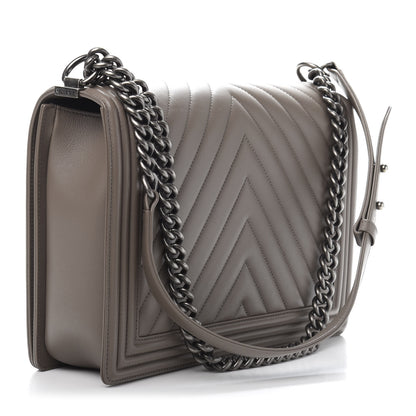 Chanel Lambskin Chevron Quilted Large Boy Flap Grey 3 of 12