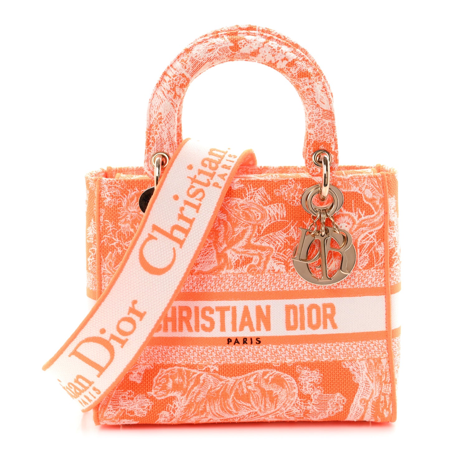 Canvas Toile De Jouy Reverse Embroidered Medium Lady D-Lite Fluorescent Orange