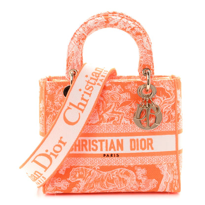 Christian Dior Canvas Toile De Jouy Reverse Embroidered Medium Lady D-Lite Fluorescent Orange 1 of 10