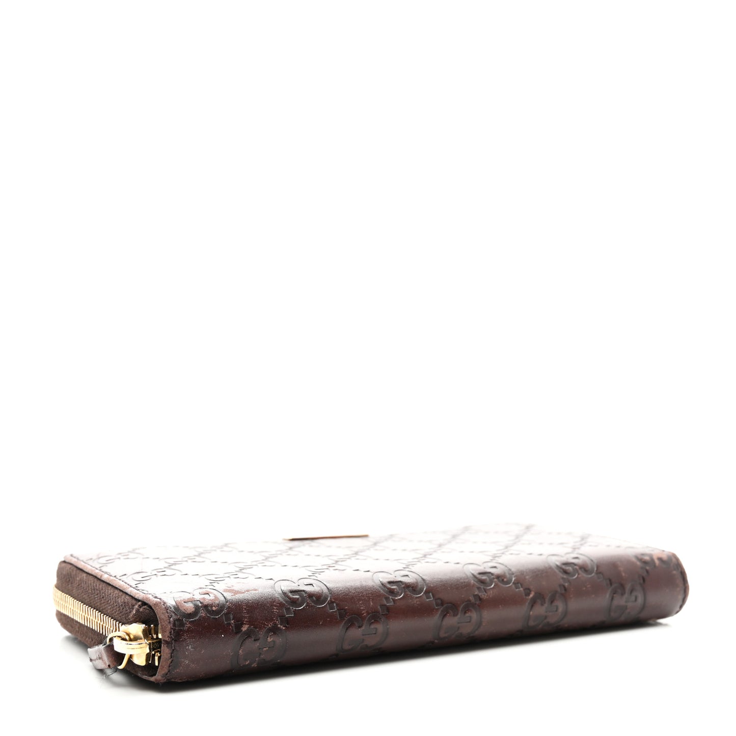 Guccissima Margaux Calfskin Metal Bar Zip Around Wallet Chocolate