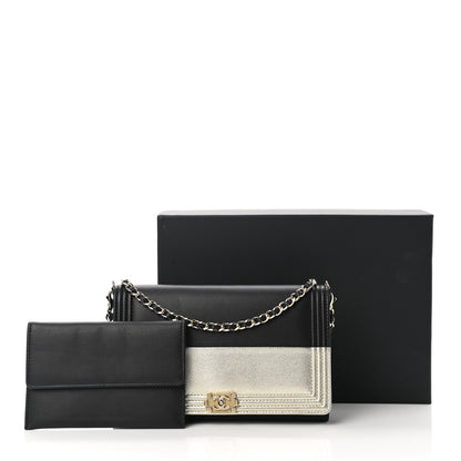 Chanel Metallic Goatskin Lambskin Boy Wallet on Chain WOC Black Gold 15 of 15
