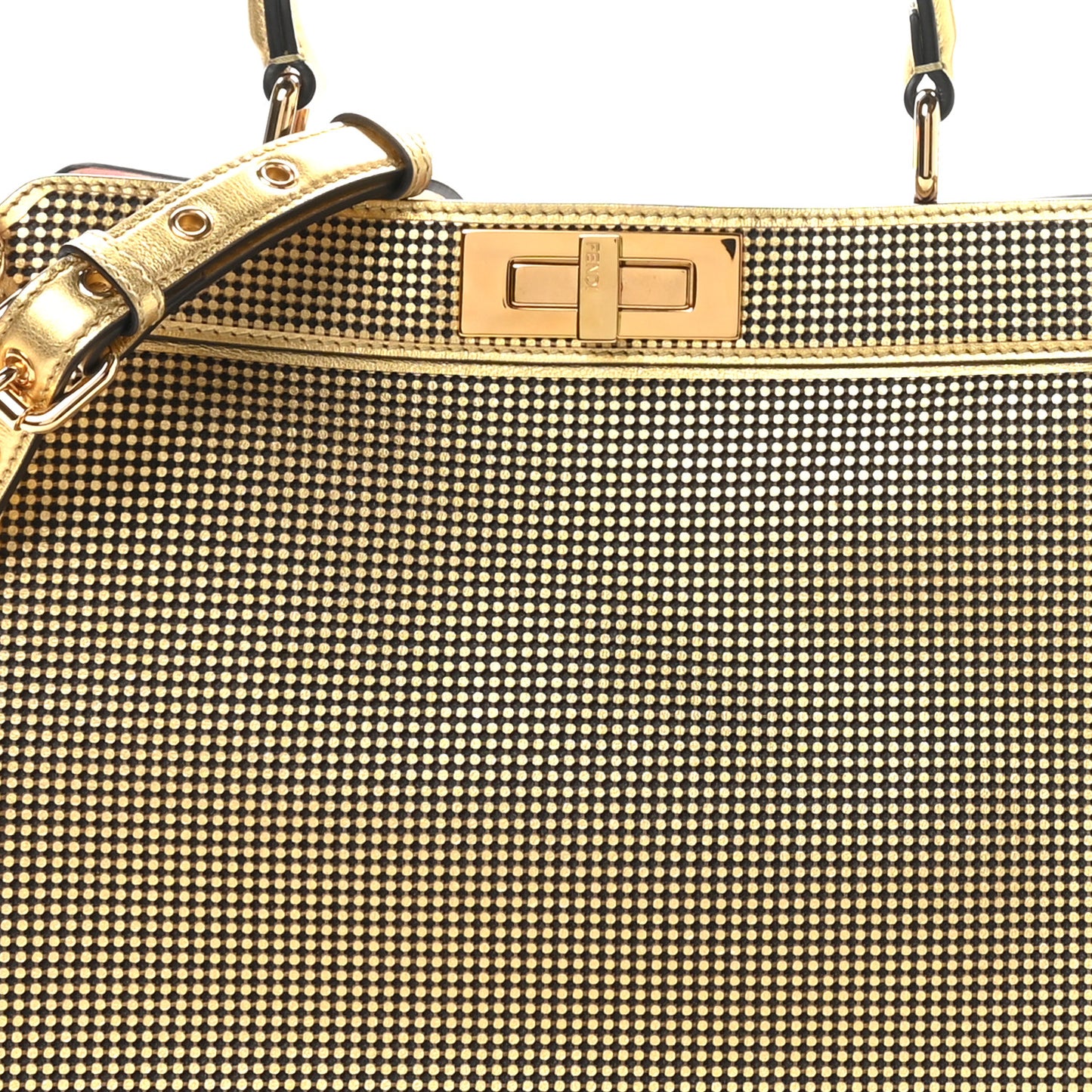 X VERSACE Vitello Laminato Nappa Perforated Fendace FF Baroque Medium Peekaboo I SEE U Satchel Gold