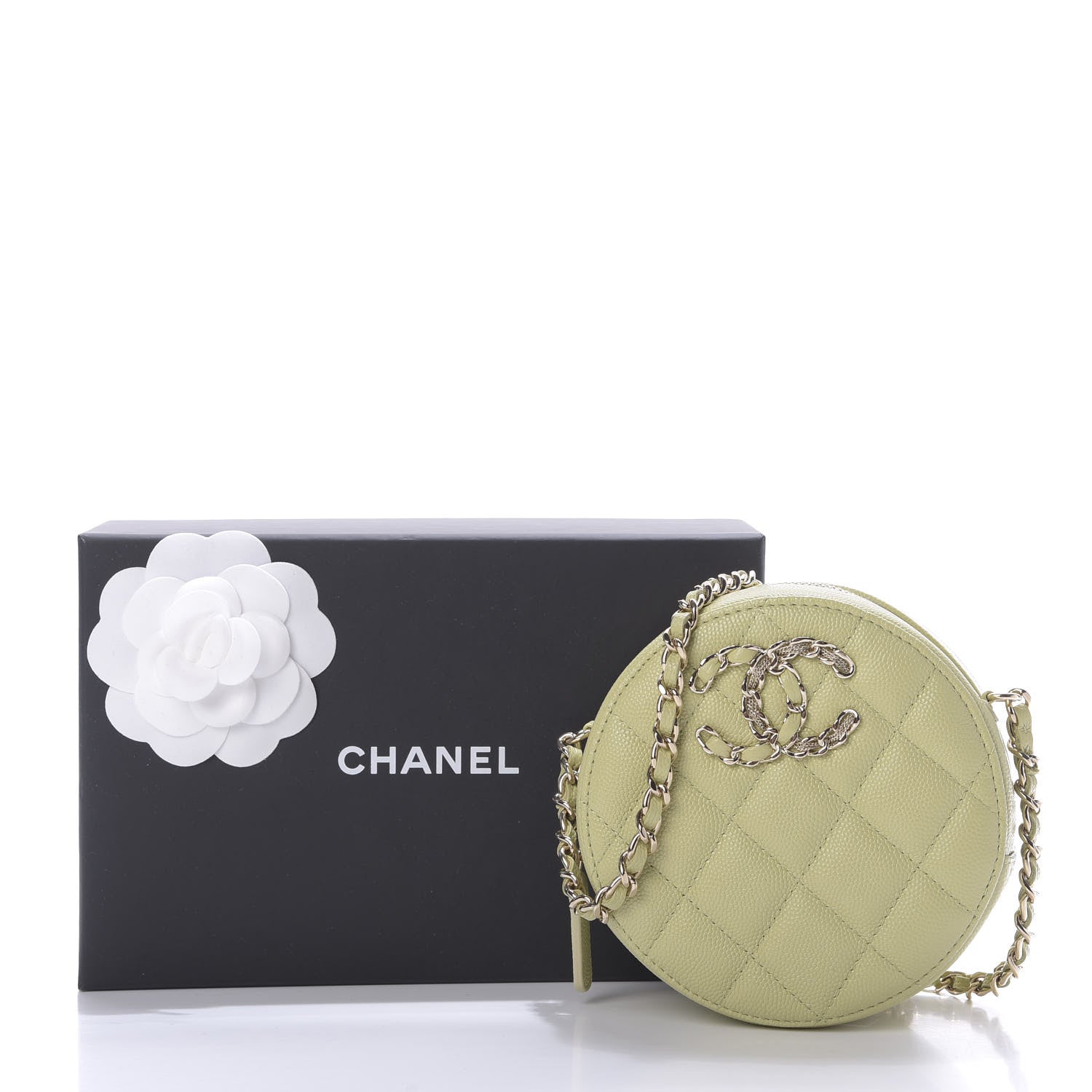 Chanel Caviar Quilted French New Wave Round Clutch With Chain Light Green 10 of 10