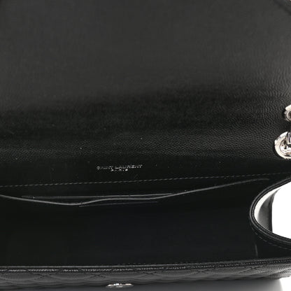 Saint Laurent Grain De Poudre Textured Mixed Matelasse Triquilt Medium Monogram Satchel Black 4 of 7