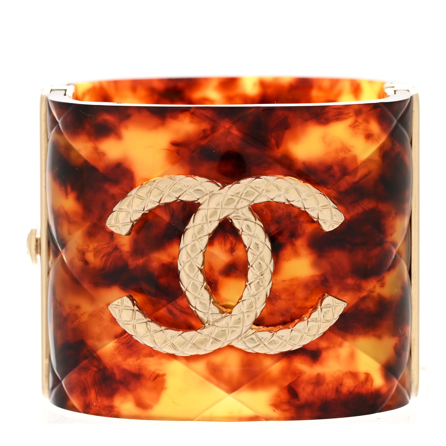 Chanel Resin Logo CC Cuff Gold Tortoise 1 of 4