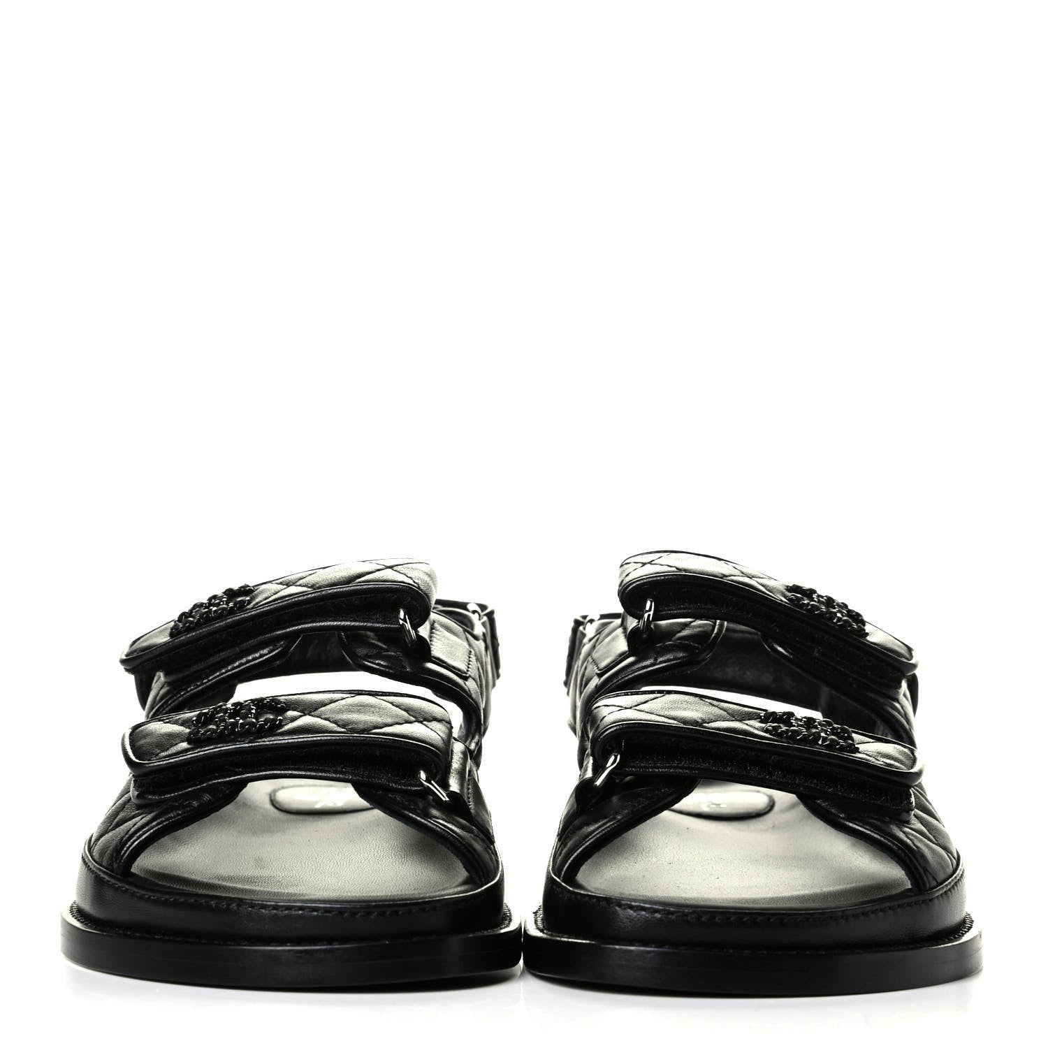 Chanel Lambskin Velcro Dad Sandals 38 Black 2 of 6