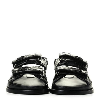 Chanel Lambskin Velcro Dad Sandals 38 Black 2 of 6