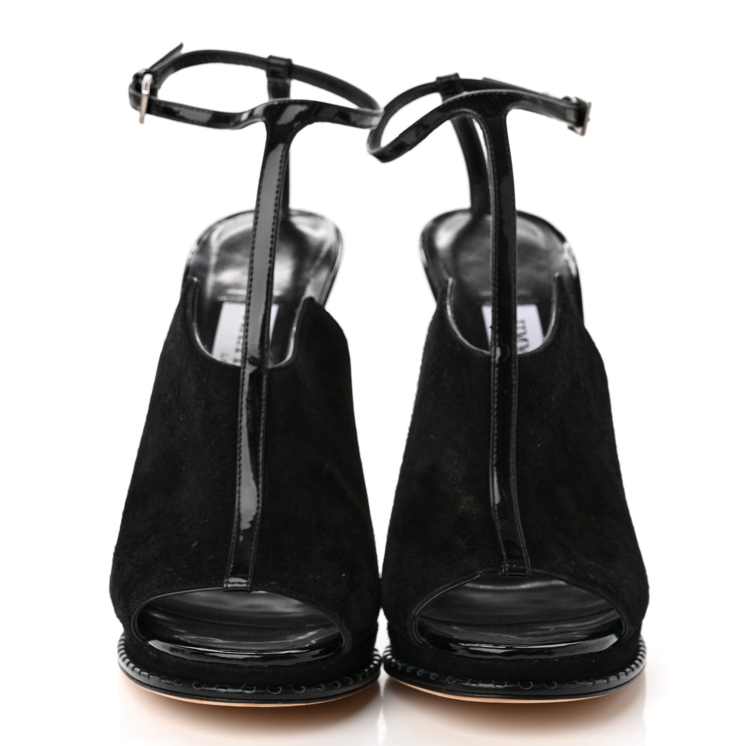 Jimmy Choo Suede Patent Kascade T-Strap Wedge Sandal 37.5 Black 2 of 9