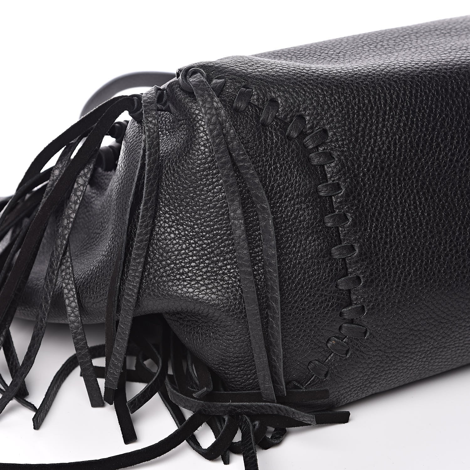Valentino Garavani Grained Calfskin C-Rockee Fringe Tote Black 8 of 10