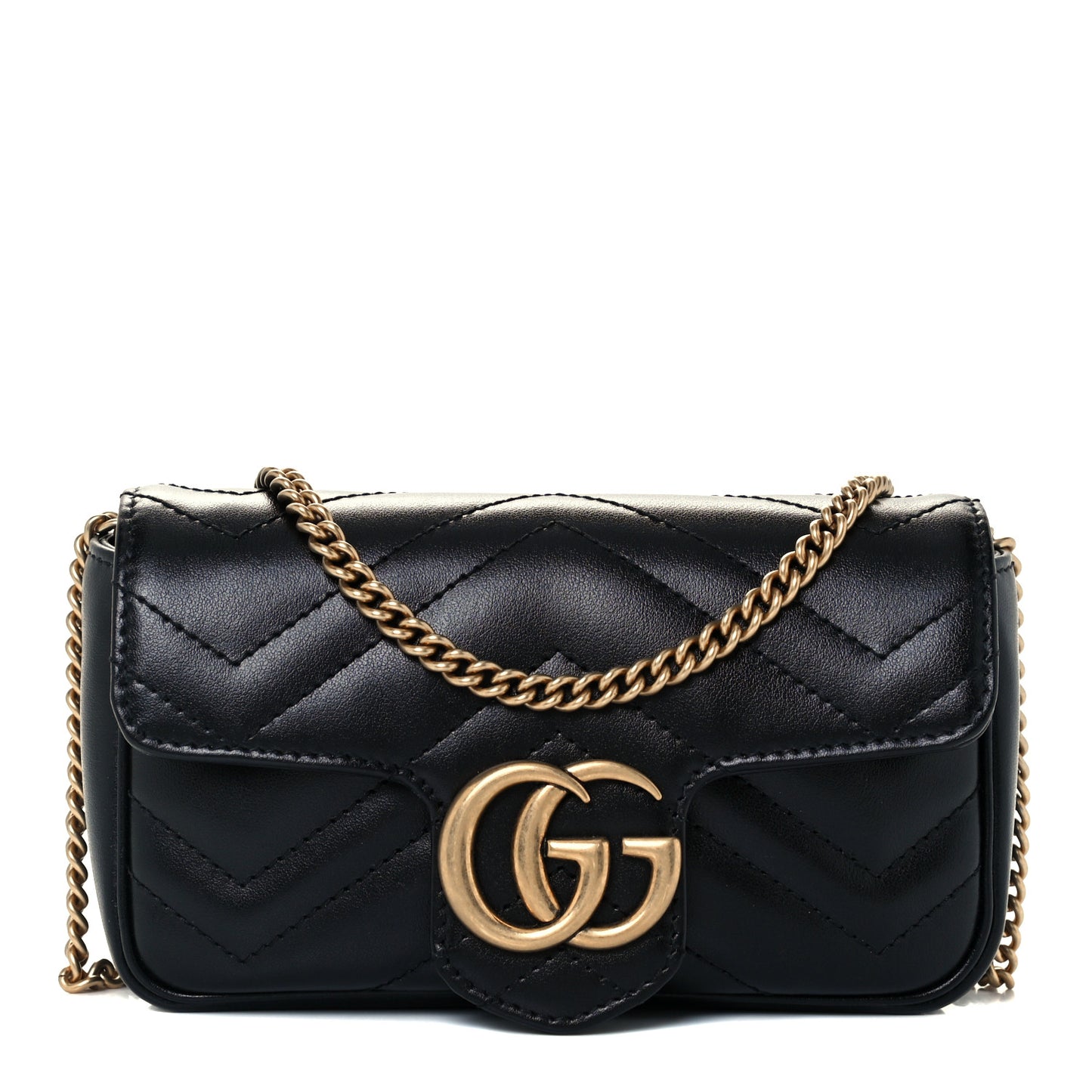 Calfskin Matelasse Super Mini GG Marmont Shoulder Bag Black