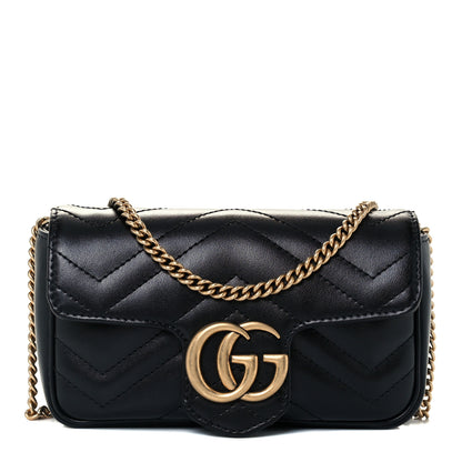 Gucci Calfskin Matelasse Super Mini GG Marmont Shoulder Bag Black 1 of 11