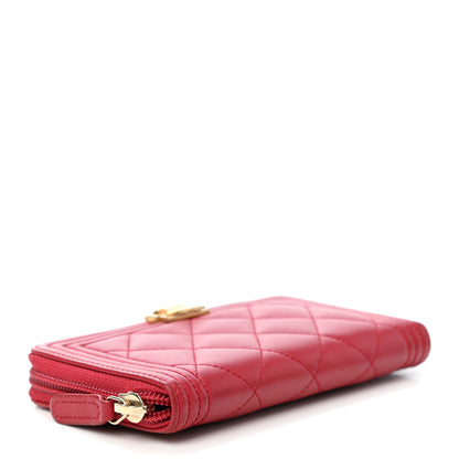 Chanel Lambskin Quilted Small Boy Zip Around Wallet Dark Red 3 of 4