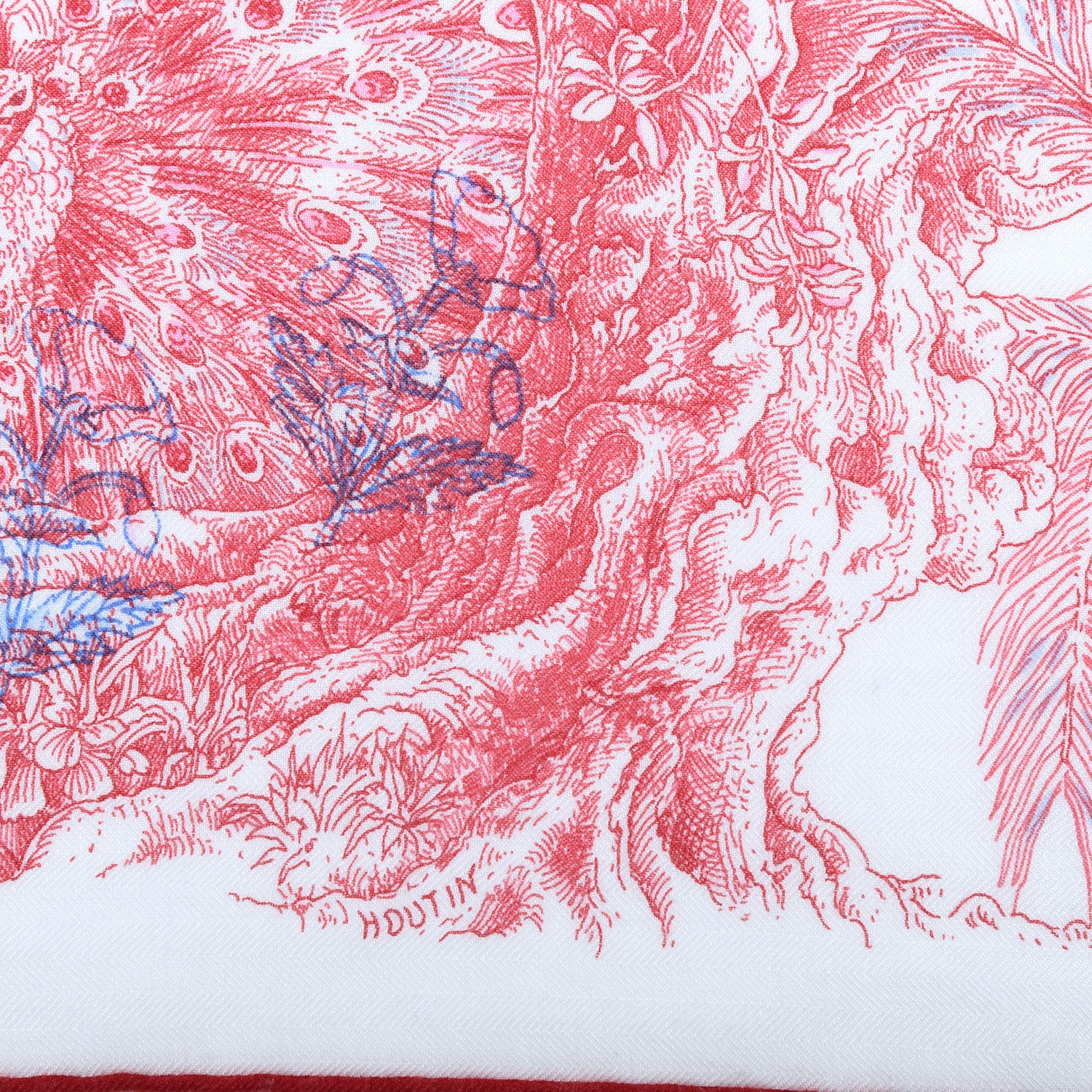 Hermes Cashmere Silk Le Jardin De Leila Au Bloc Shawl 140 Blanc Rose Vif Encre 6 of 8