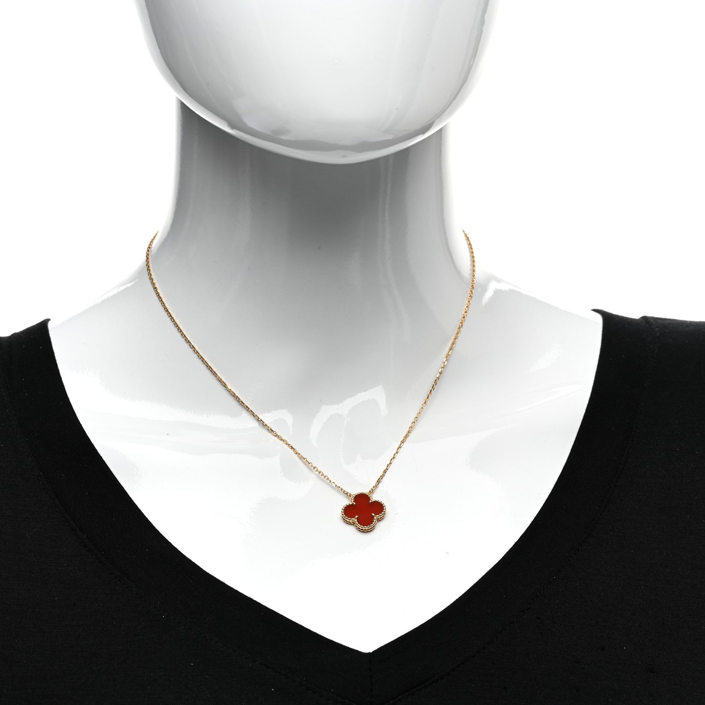 18K Yellow Gold Carnelian Vintage Alhambra Pendant Necklace